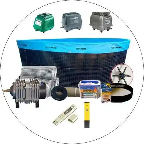 Biofloc fish farming accessories setup with tank and equipment